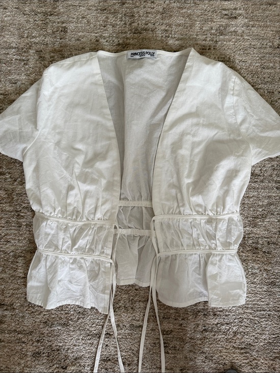 Princess Polly Tops - Princess Polly White Drawstring Peplum Blouse